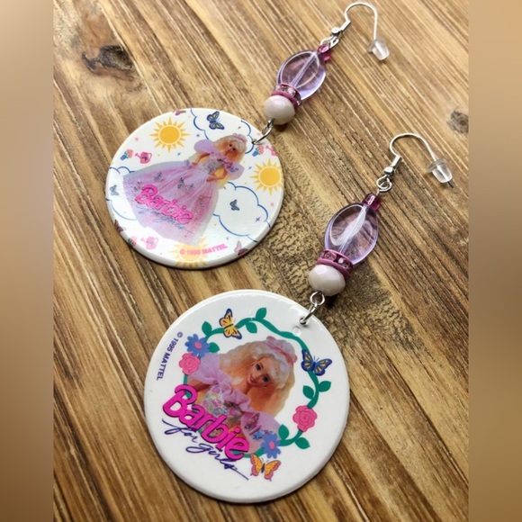 90s Vintage Barbie Pog Earrings (White) - Picture 1 of 5